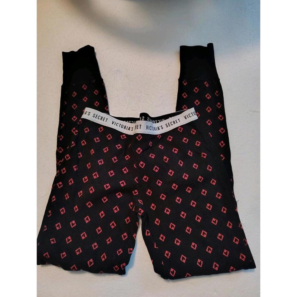 pink by victoria secret Black Pajama Pants With Heart Detail Size Small